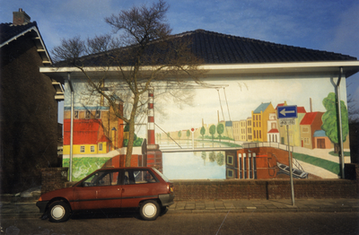 108603 Afbeelding van de muurschildering Julianabrug op de zijmuur van het dienstencentrum De Barkel (Jan van ...